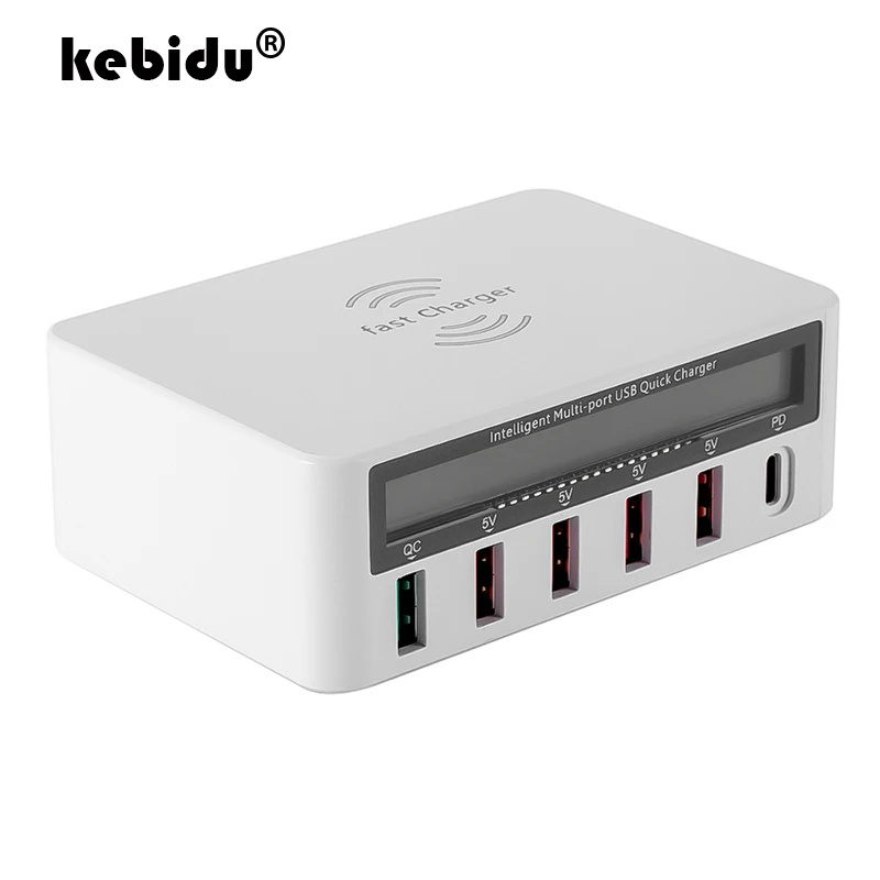 Универсальный 6 портов usb type C зарядное устройство цифровой дисплей QC 3,0 быстрозарядная станция бытовой беспроводной зарядный адаптер с вилкой ЕС