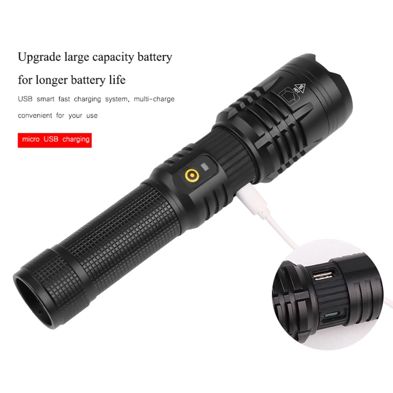 Светодиодный фонарик cree xhp70 usb зарядка стрейч зум ударопрочный внешний