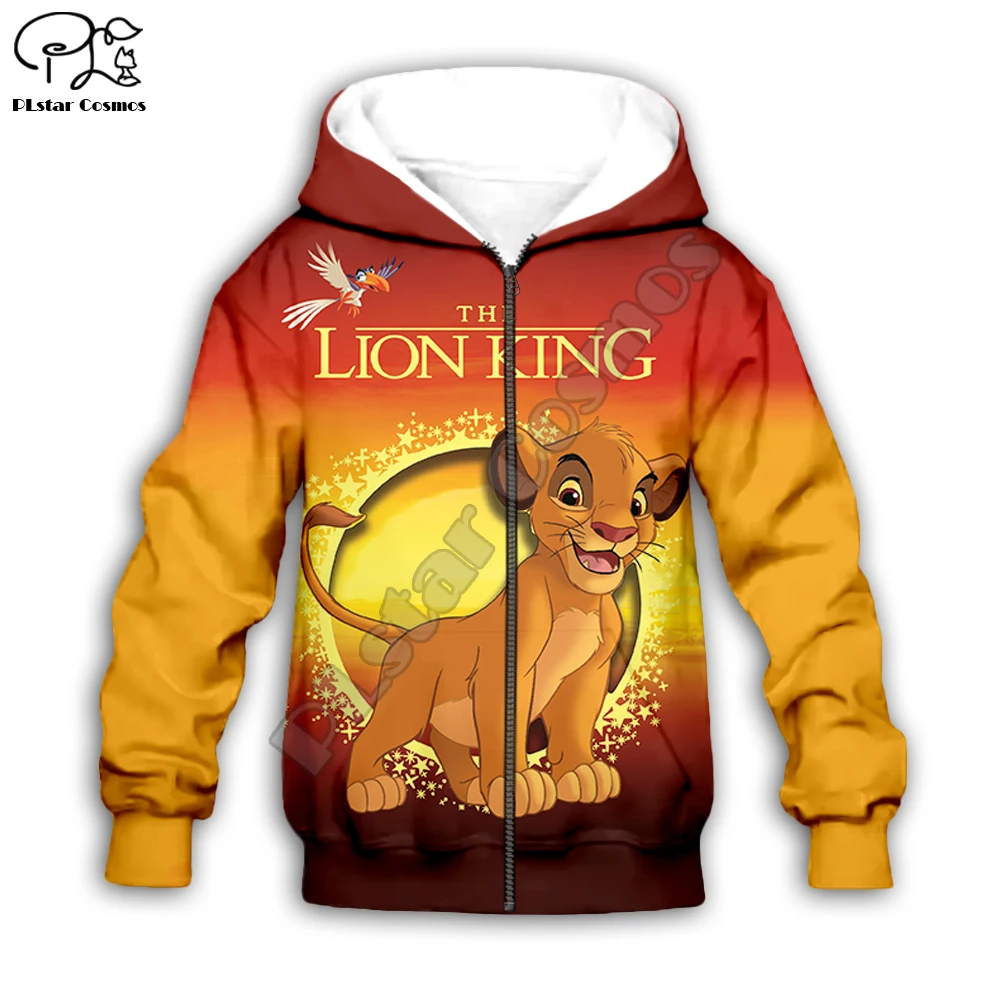 Simba The Lion King/толстовка с капюшоном для детей, толстовки на молнии с 3d принтом, топ с длинными рукавами для мальчиков и девочек, штаны, Прямая поставка