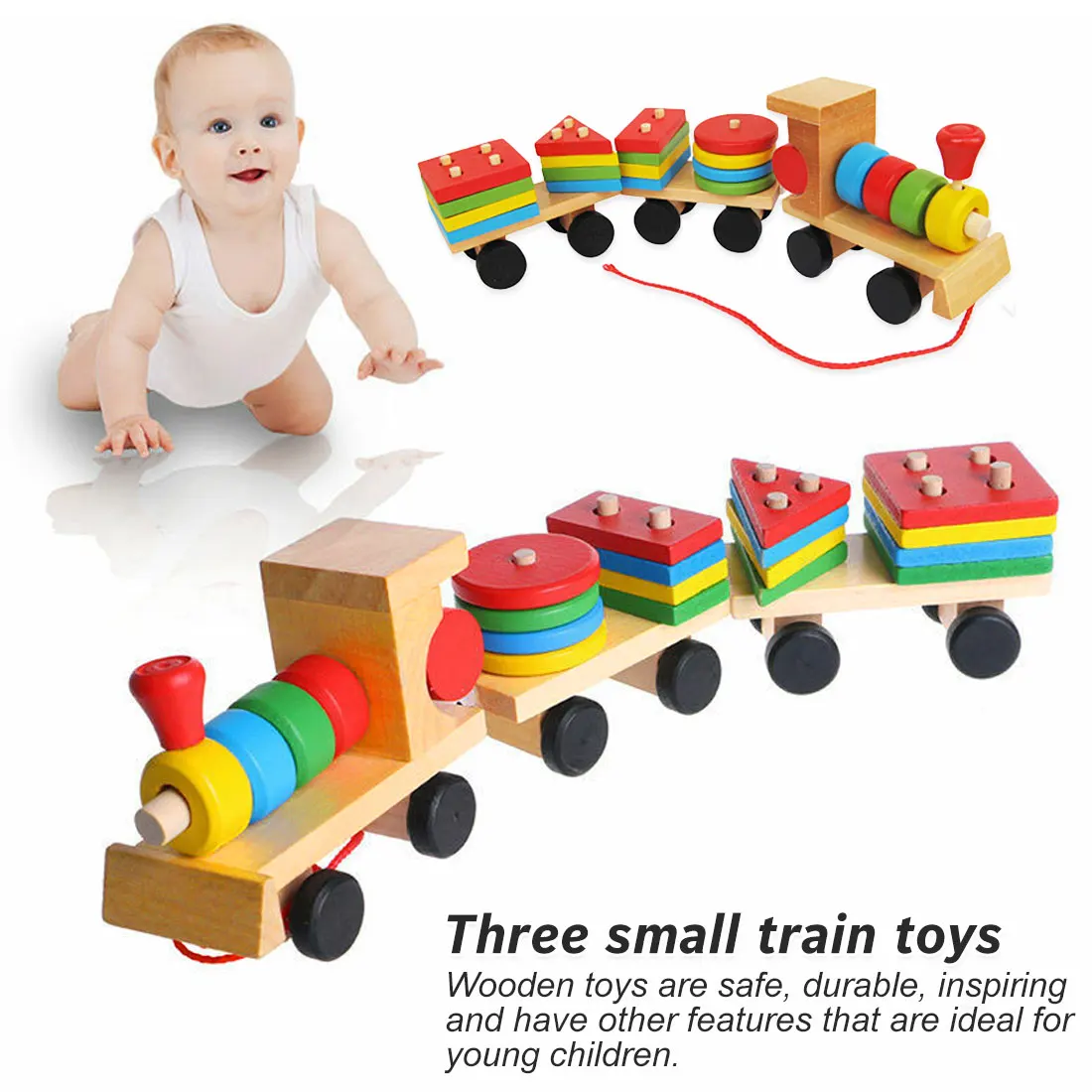 

Toys Educational Wooden Toys for Children Early Learning Geometric Shapes Train Sets Three Tractor Carriage Games