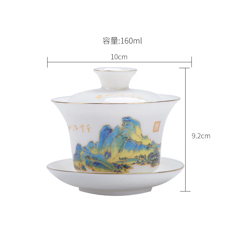 Mutton-fat Jade White Porcelain Sancai Gaiwan Color Enamel Cover Bowl Lid Saucer Handmade Tea Tureen Teaware Sets 160ML HMLOVE