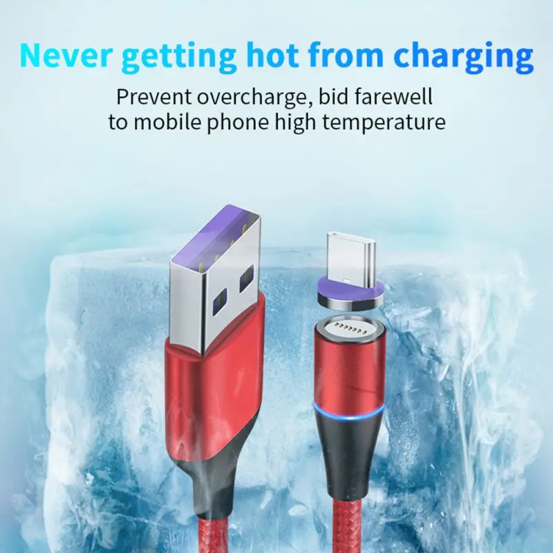 5А, магнитный USB C кабель, круглый разъем, вращающийся на 360 градусов, светодиодный кабель для быстрой зарядки, шнур, 1 м/3 фута, Аксессуары для мобильных телефонов