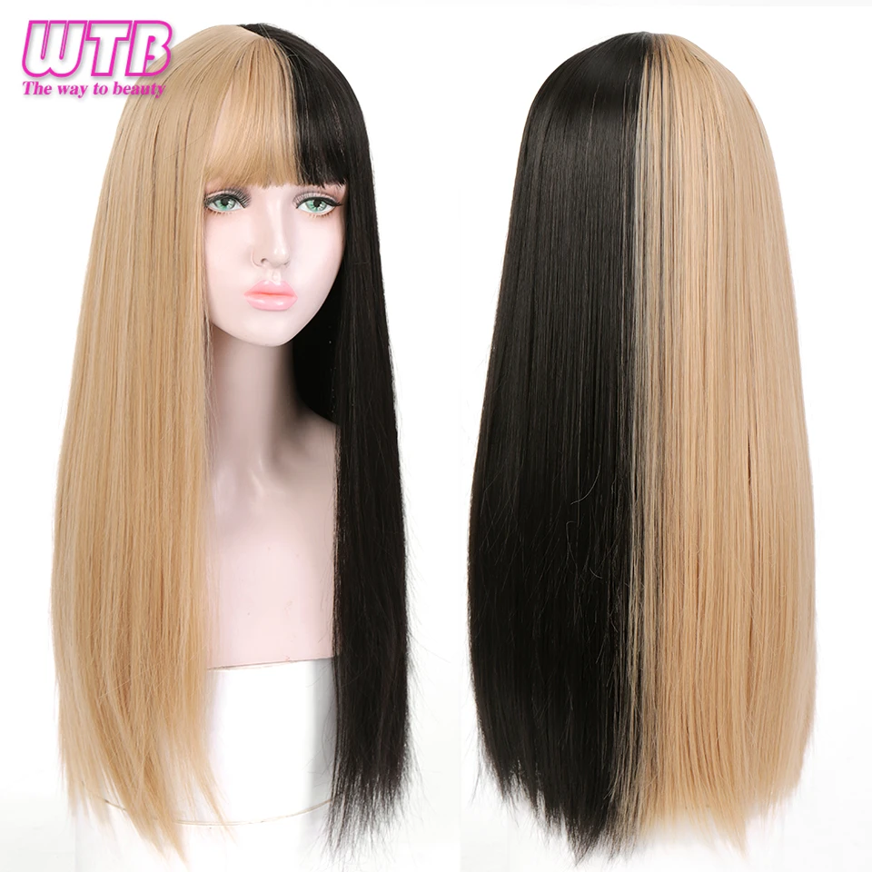 Wtb Lolita Long Straight Black To Blonde Ombre Wigs With Bangs For Girls Heat Resistant Synthetic Fashion Cosplsy Party Wigs Synthetic None Lace Wigs Aliexpress