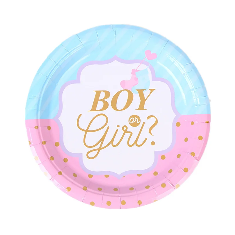 Rosa blau Junge oder Mädchen Geschlecht offenbaren Babyparty Party Einweggeschirr Set Pappteller Tassen Banner Ballondekoration – Detail 2