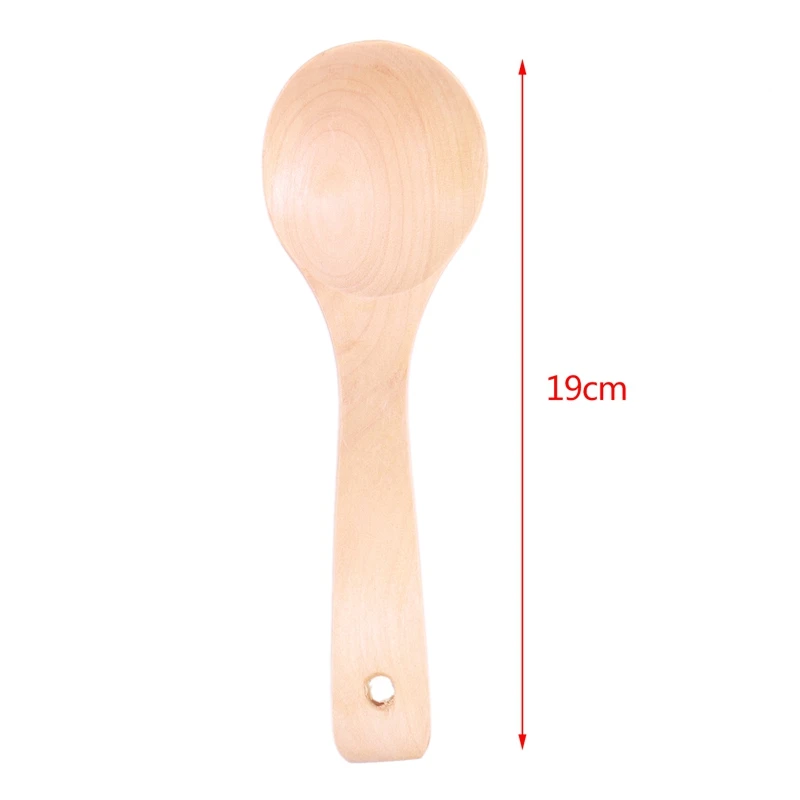 Household Kitchen Wood Round Head Rice Scoop Soup Ladle Spoon 7.5" Long