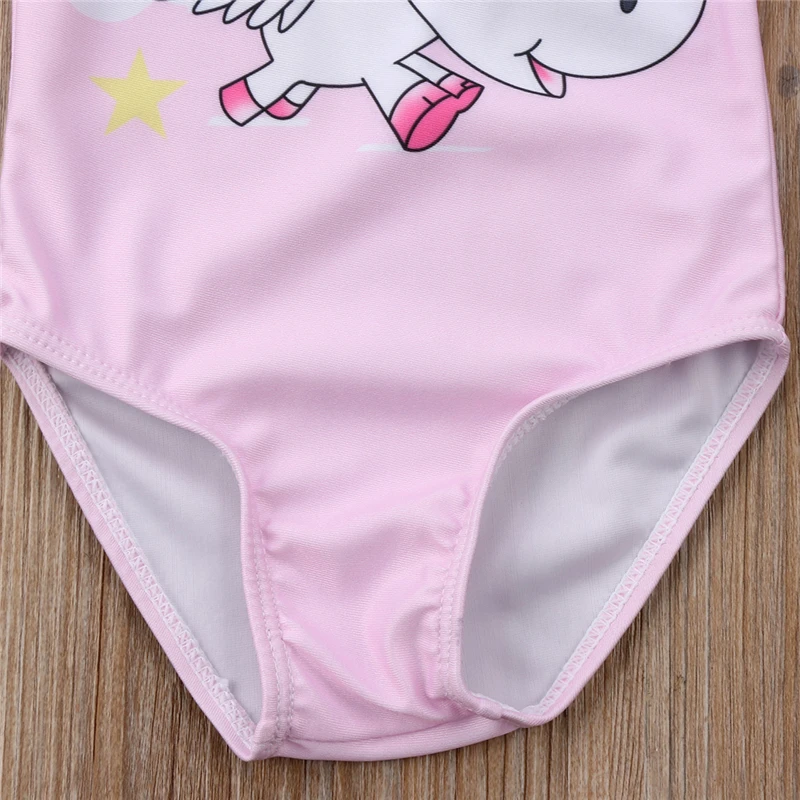 Модный тренд, милый детский купальник бикини для маленьких девочек, милый розовый купальник с рисунком единорога, купальный костюм, пляжная одежда с лямкой на шее
