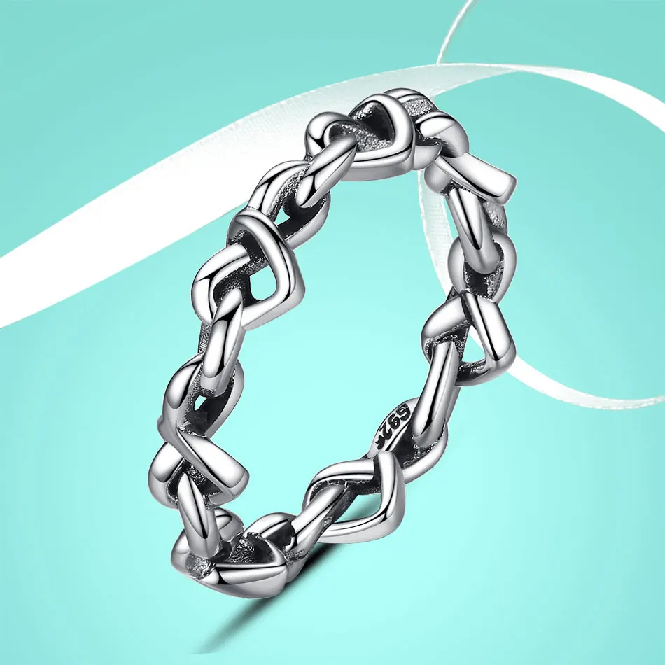 Eleshe Роскошный стерлингового серебра 925 Stackable Forever Love Knot серебряные кольца для женщин и девочек палец кольца, свадебные украшения