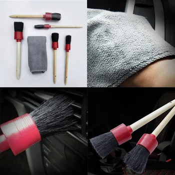 

6Pcs Car Brush Cleaning Natural Boar Hair Brushes Auto Detail Tools Wheels Dashboard Car Cleaning Tool