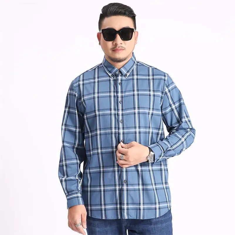 5xl 6xl 7xl 8xl Новинка плюс размер клетчатая Повседневная рубашка мужской с длинными рукавами новая весенняя деловая большая Высококачественная модная - Цвет: 2
