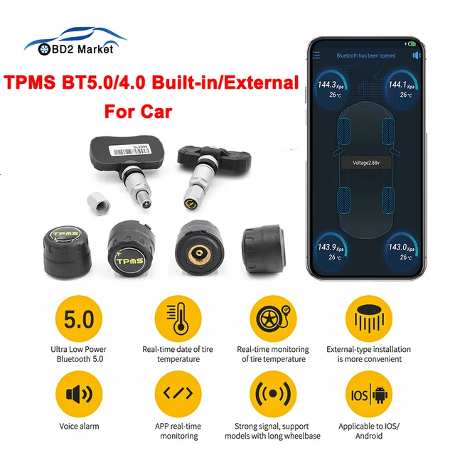 TPMS dahili/harici Bluetooth 5.0/4.0 lastik basıncı izleme sistemi araba alarmı oto aracı lastik basınç gösterge sensörü