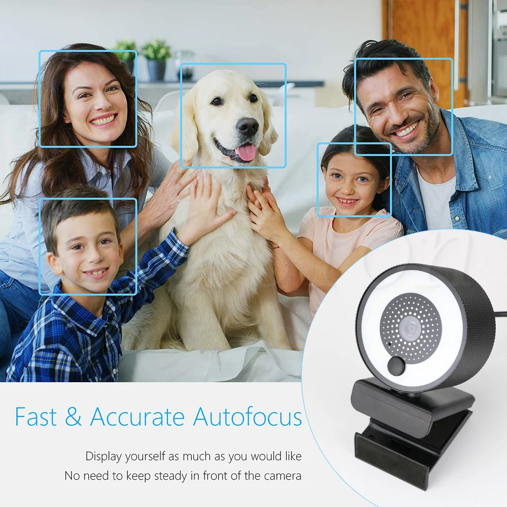 Autofocus HD Webcam 1080P 2K USB Web Camera for PC Laptop Desktop Computer with Microphone Ring light Tripod web cam for Steam