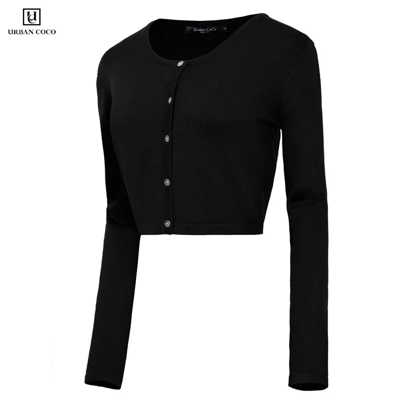 Black Urban CoCo женский короткий Укороченный кардиган с круглым вырезом на пуговицах трикотажные свитера - Цвет: Black