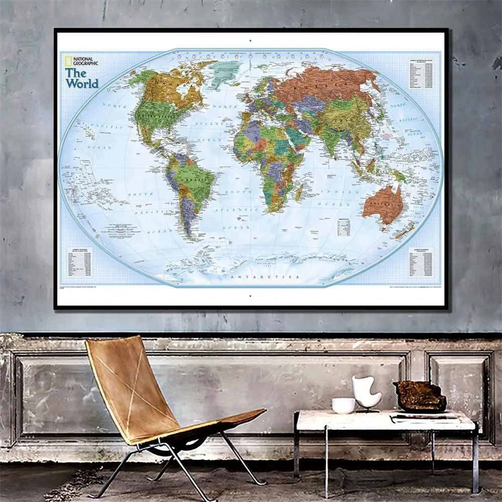 

60x90cm The World Polar Projection 2012 Version World Map HD Wall Map For Home Living Room Decoration