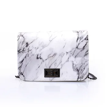 

2019 Marble patterned shoulder bag lock wild Messenger small square marble white bag designer handbag