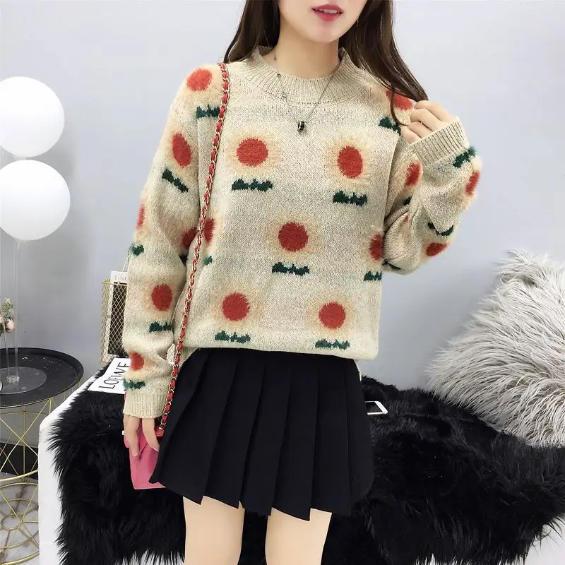 Woherb Pull Femme пуловер с круглым вырезом и длинным рукавом с цветочным узором свободные Джемперы винтажные корейские модные новые Топы Верхняя одежда 91135