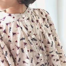 Г. Новая летняя плиссированная рубашка с короткими рукавами и геометрическим узором для девочек Детская Свободная рубашка для девочек детский топ