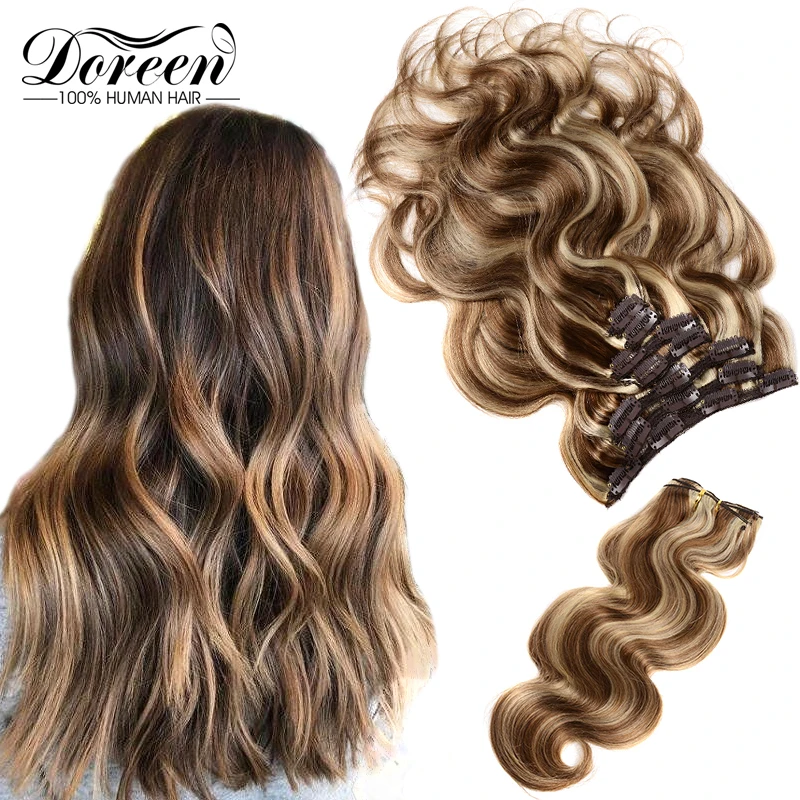 Best Buy Human-Hair-Extensions Doreen Clip-Ins Balayage Full-Head-Sets Real 200g 160g Machine-Made 16REpoDB