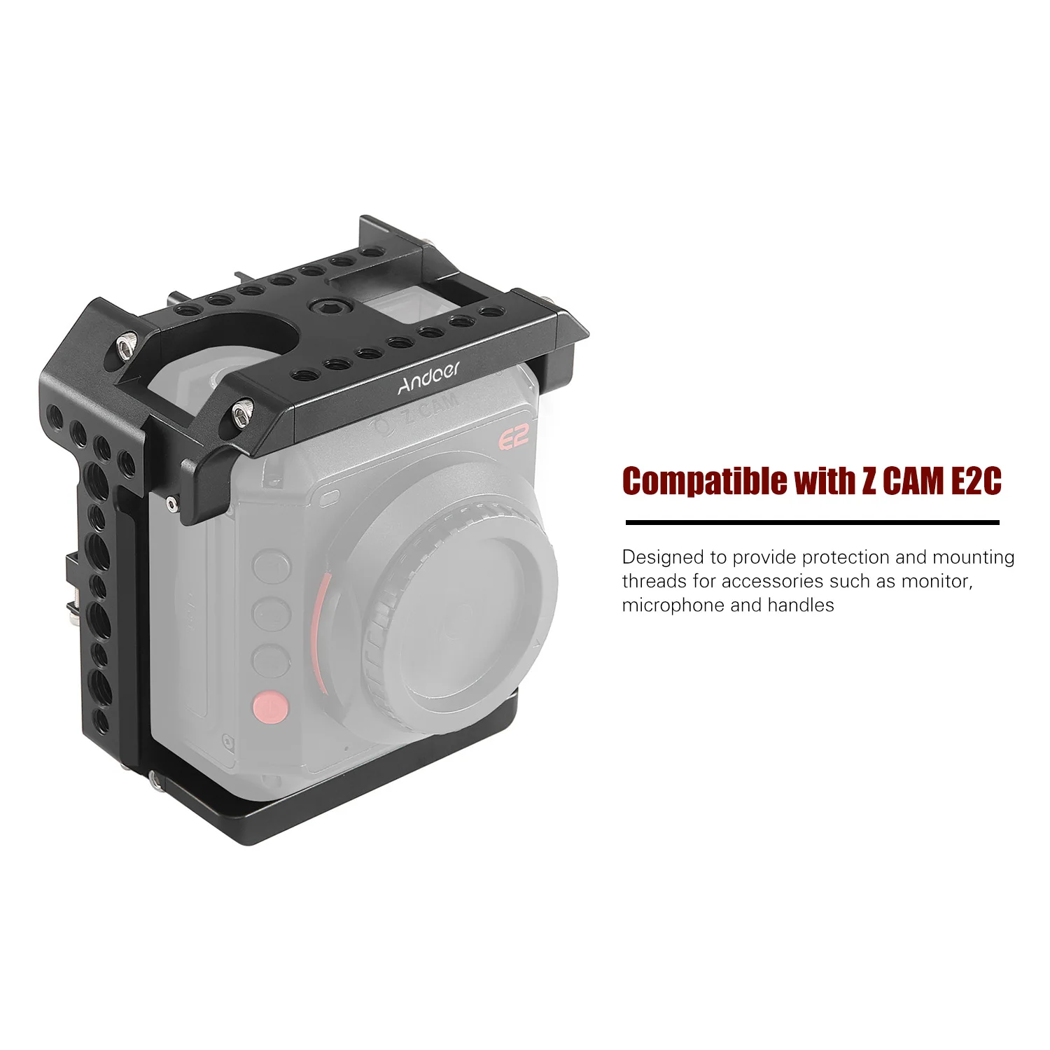 Andoer металлическая алюминиевая клетка для крепления камеры совместима с Z CAM E2C с креплением для холодного башмака 1/4 винтовые аксессуары для съемки