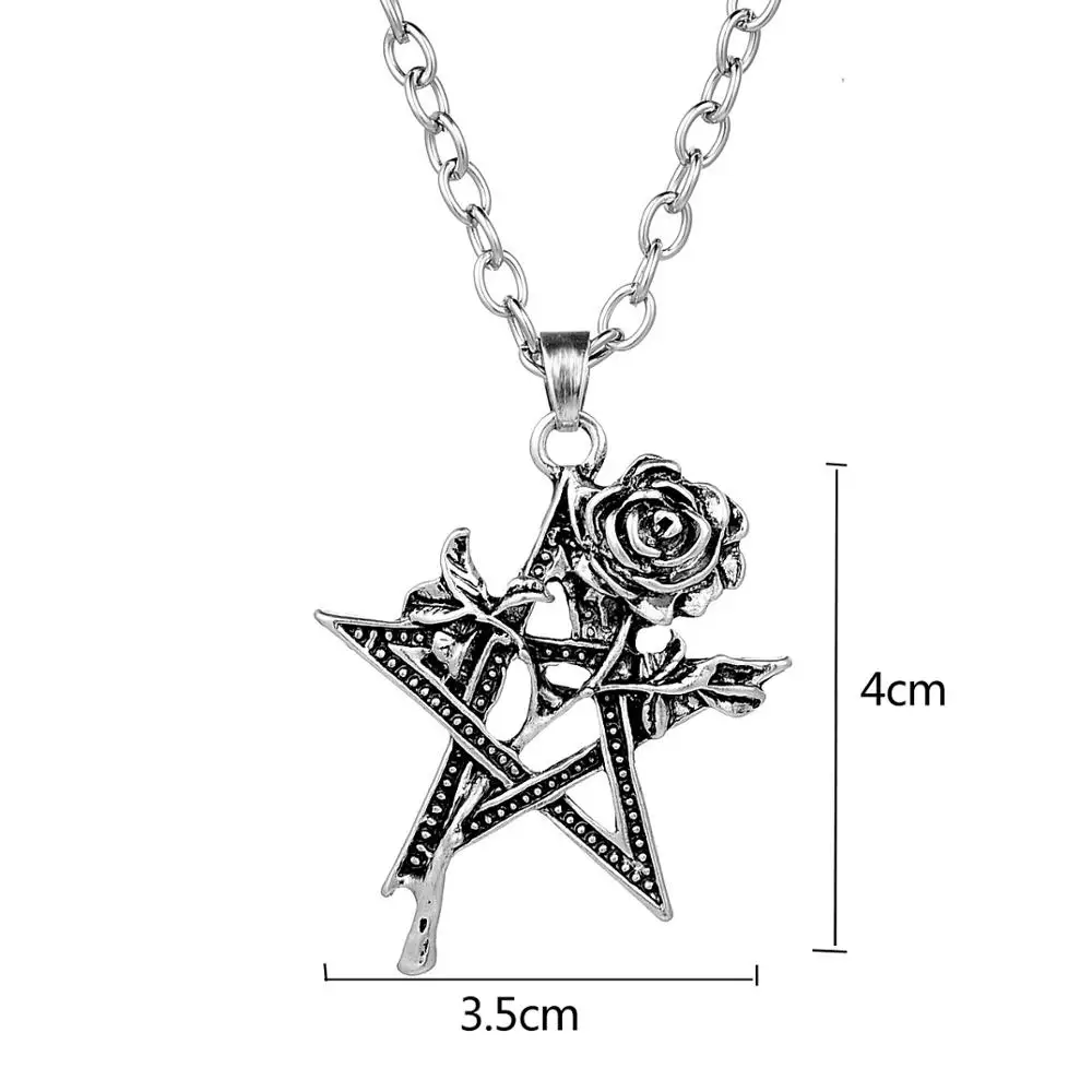 Старинный античный серебряный крест с цветами розы Очаровательная подвеска в форме звезды Ожерелье Религиозная пентаграмма звезда Готический для мужчин и женщин ювелирные изделия