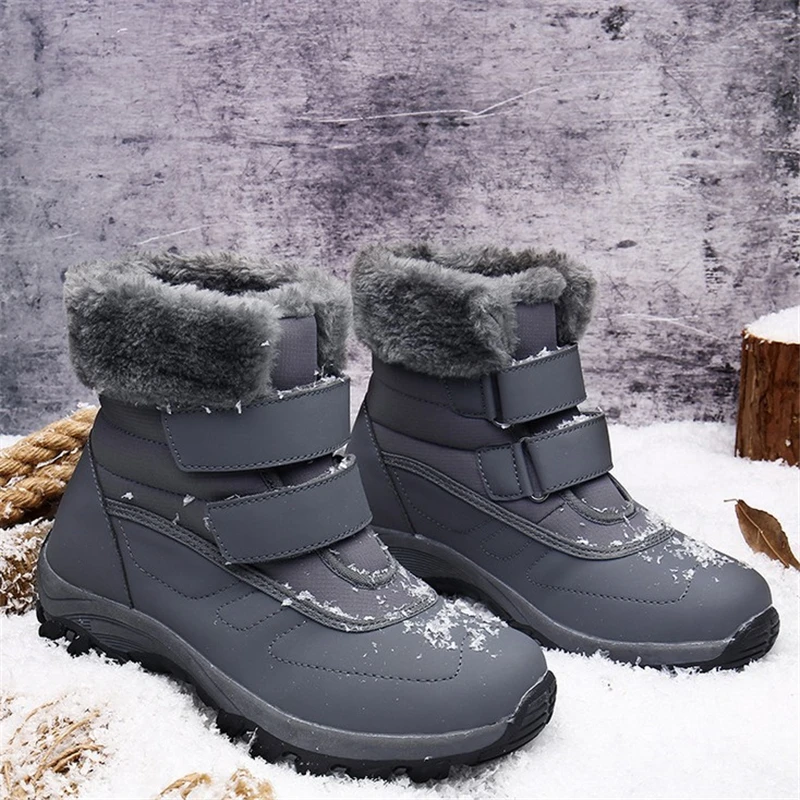JIANBUDAN/ Waterproof warm women's snow boots Outdoor casual plush short boots Big size high top mom cotton shoes No Lace-Up
