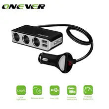 Onever 4 USB порта 3 Way розетка для автомобильного прикуривателя Разветвитель зарядное устройство 120 Вт Мощность A USB Автомобильное зарядное устройство Поддержка дисплея Volmeter