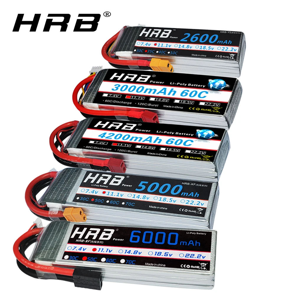 Tanie HRB RC 3S bateria lipo 11.1V 5000mah 6000mah 2600mah 3000mah 3300mah 1800mah 12000mah 22000mah lipo z wtyczką Deans dla samochodów RC