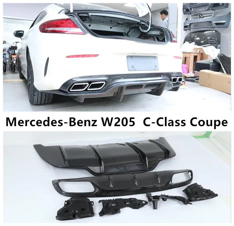 Задний спойлер и Exhause для Mercedes-Benz W205 c-класс купе C200 C300 C63- диффузор бампера из углеродного волокна спойлеры