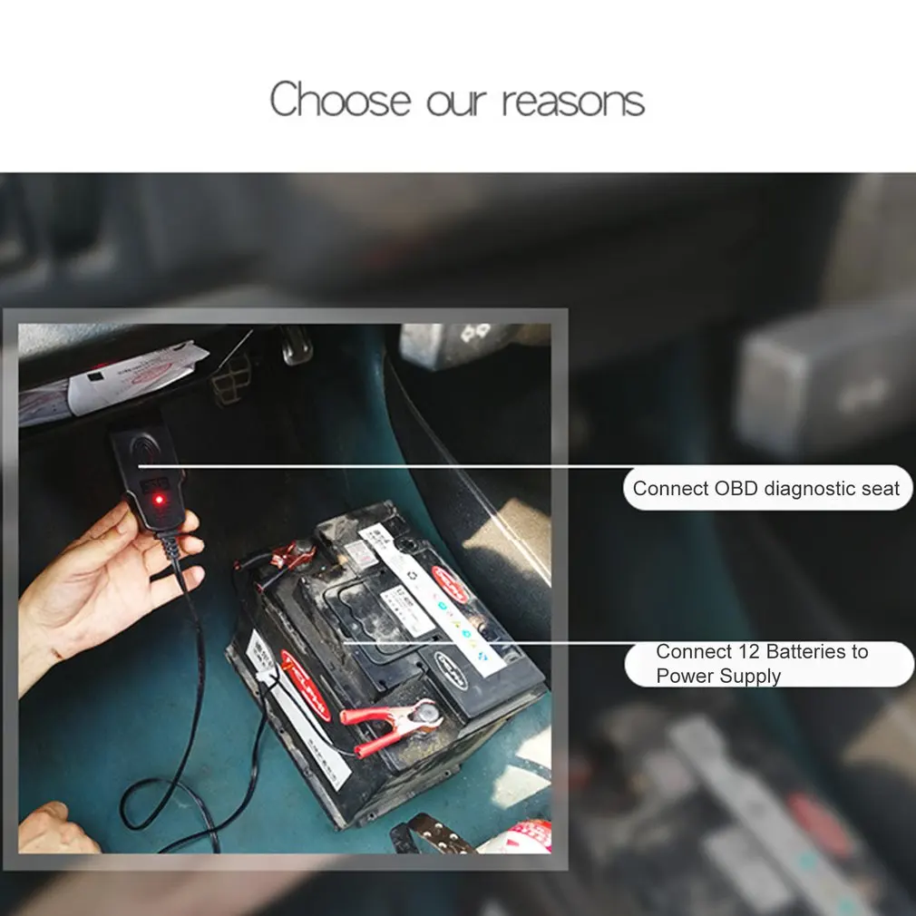 OBD II Vehicle ECU Emergency Power Supply Cable Memory Saver with Alligator Clip Automotive Battery Replacement Tool