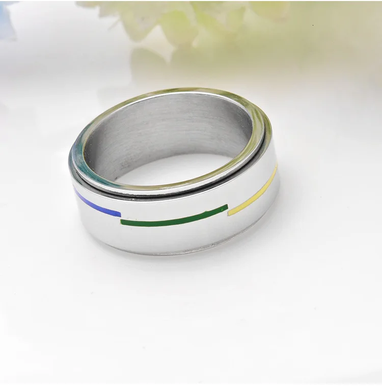 8MM Width Rotate Rainbow flag Ring Homosexual Pride Stainless Steel Ring Couple Jewelry Dropshipping