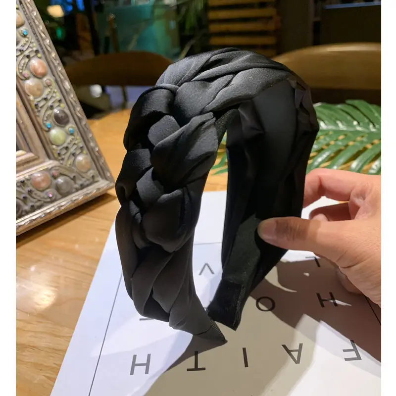 New Wide Weaving Hairbands Autumn Girls Hair Accessories Hoop Women Green Braid Headband Fashion Bezel