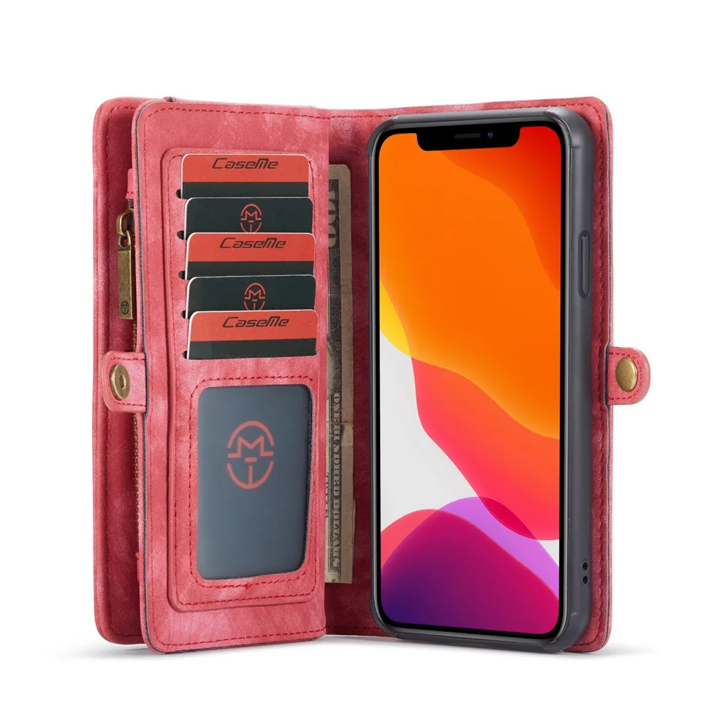 Чехол ME для IPhone 11 Pro Max 6,5 дюймов 2-в-1 11 слотов для карт чехол-кошелек на молнии, из натуральных материалов кожаный чехол для сотового телефона Iphone