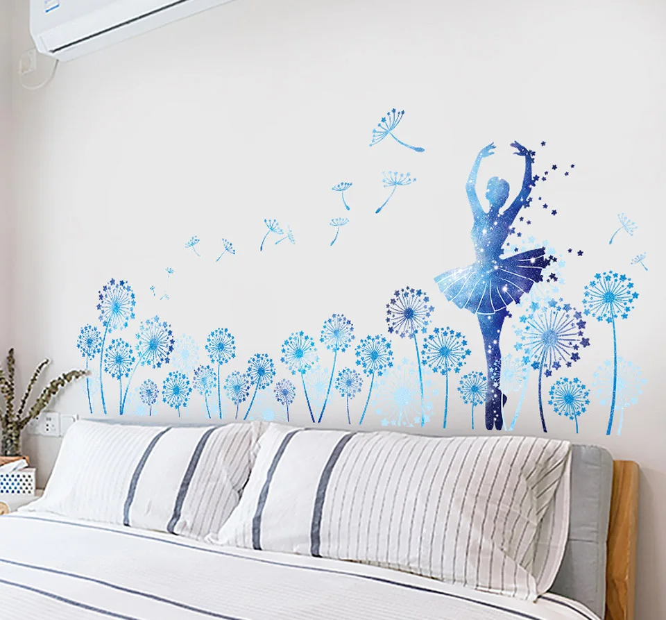 6 больших красивых синих созвездий, настенные наклейки для детской комнаты, для девочек, для спальни, Декор, цветок, дерево, наклейка на стену, мечта 60*90 см
