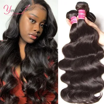 

Younsolo Peruvian Body Wave Hair Weave Bundles Natural Color 100% Human Hair Weave 3 Bundle Deals 8-28" Non-Remy Hair Extensions