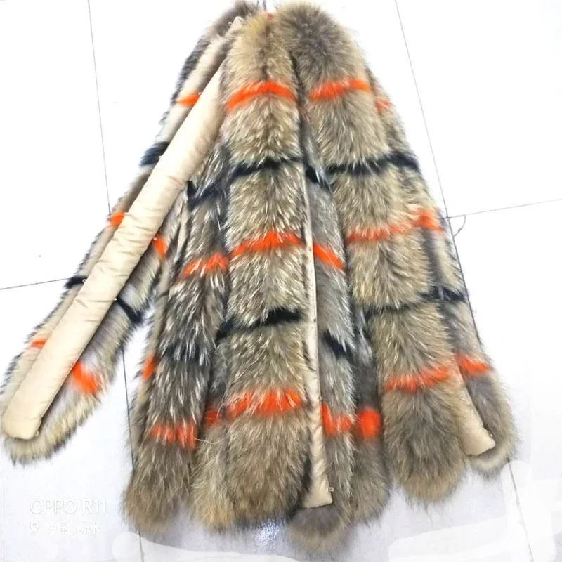 

JKP Big Real Raccoon Fur Collar for Women Thicken Stripe New Fashion Warm Scarf 100% Natural Raccoon Fur Scarves
