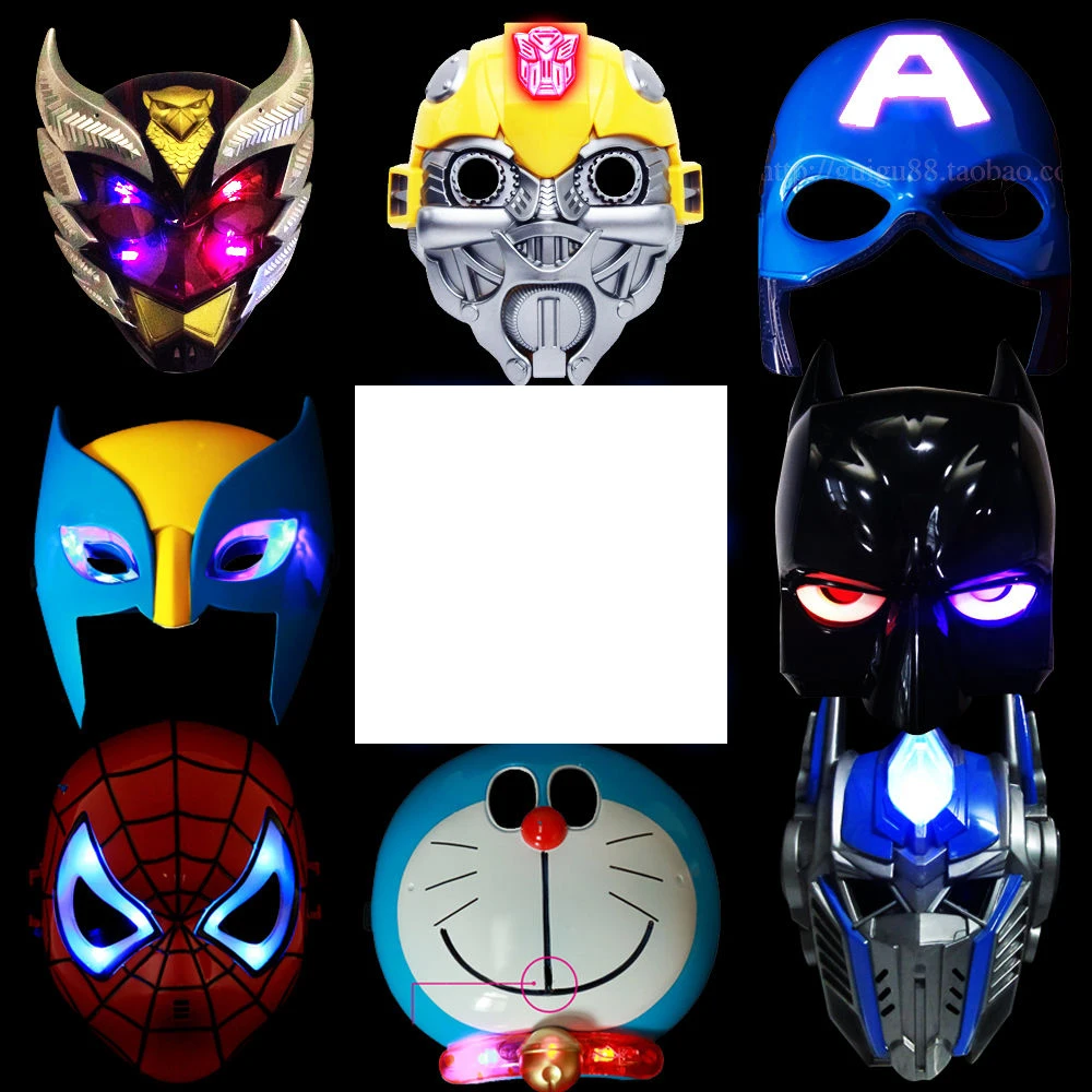 

Halloween Children's Masks Glow Optimus Prime Spider-Man US Captain Iron Man Bumblebee Batman with Light Party Supplies