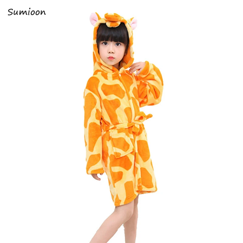 Giraffe Детский флисовый банный халат с капюшоном в виде единорога, детский халат, банный халат, кигуруми, пижама с животными для девочек и мальчиков - Цвет: Giraffe