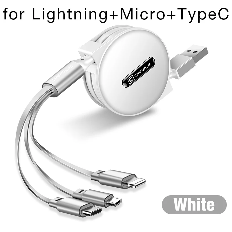 3 в 1 Выдвижной USB кабель для iPhone 11X7 8 Micro usb type C кабель быстрой зарядки для huawei iPhone кабель+ Micro USB+ type-C - Цвет: L-M-T-White