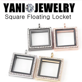 

10Pcs/Lot Free Chain Floating Locket Living Memory Glass Locket with Crystal Square Locket Necklaces Gift For Women Jewelry