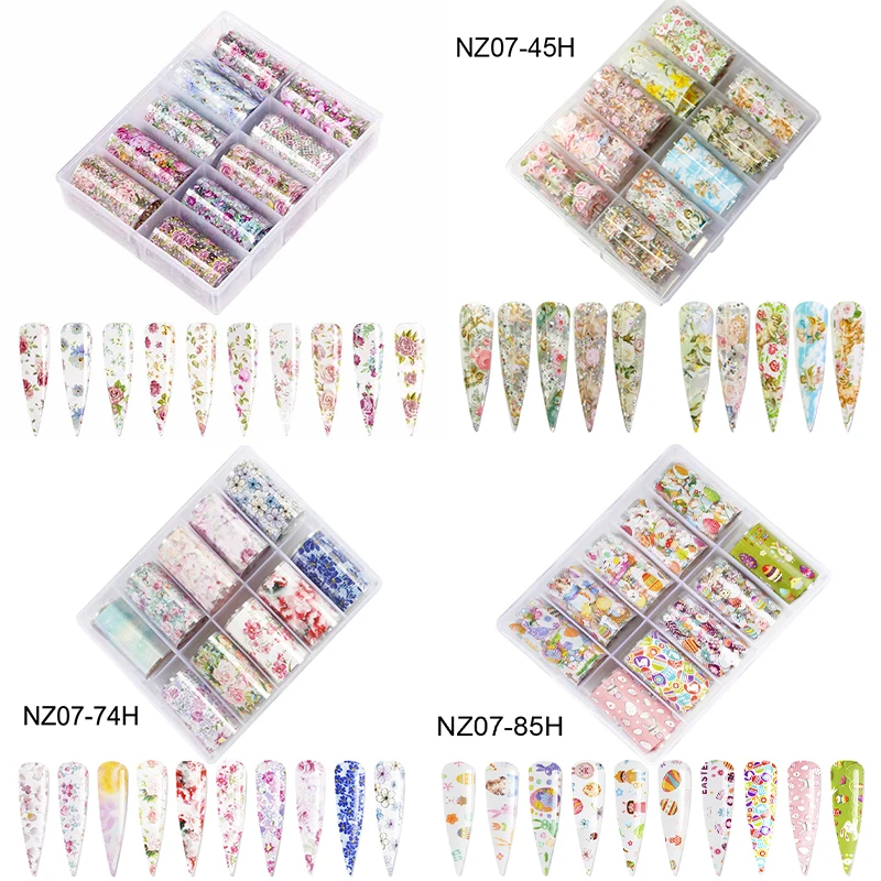 

1box (10 parterns )Flowers Nail Transfer foils ,DIY Water Paper sticker ,Spring Decals Transfer Foils Sliders,nail art NZ07-&20