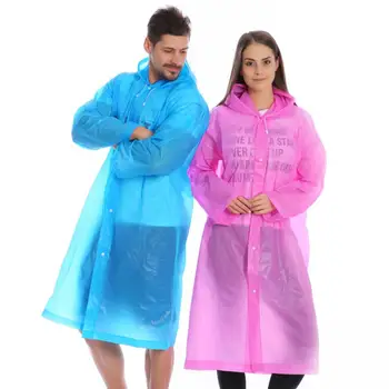 

Hot Reusable Portable Women Man Waterproof Thick Hooded Button Outdoor Raincoat Poncho Transparent Camping Hoodie Rainwear