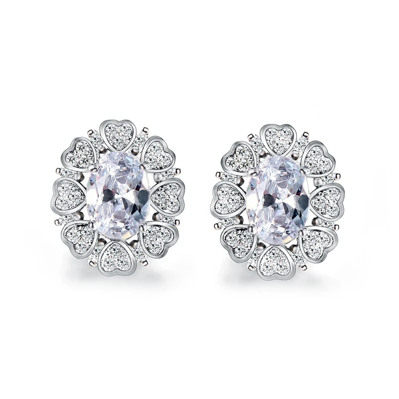 Jellystory Trendy 925 Silver Earrings with 7*5mm Oval Shape Emerald Gemstones Stud Earrings Jewelry for women Wedding Party Gift