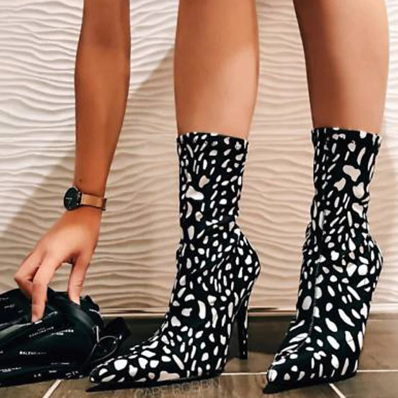

2019 Woman Mid Calf Boots Sexy Thin 11.5cm High Heels Shoes Zipper Pointed Toe Dot Autumn Boots Luxury Valentine Scarpins Botas