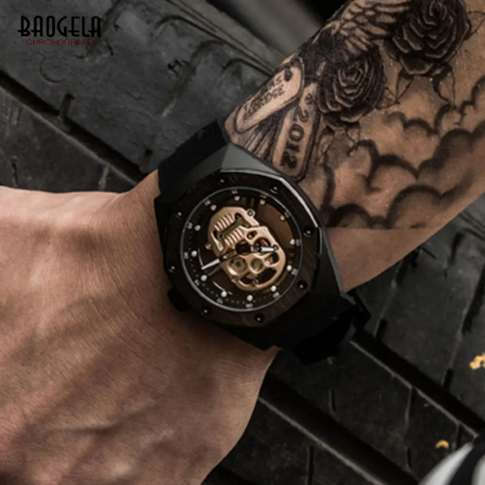 BAOGELA Men's Skull Quartz Watches Luxury Military Sports Wristwatch Male Silicone Skeleton Watch Male Relogios Masculino 1902