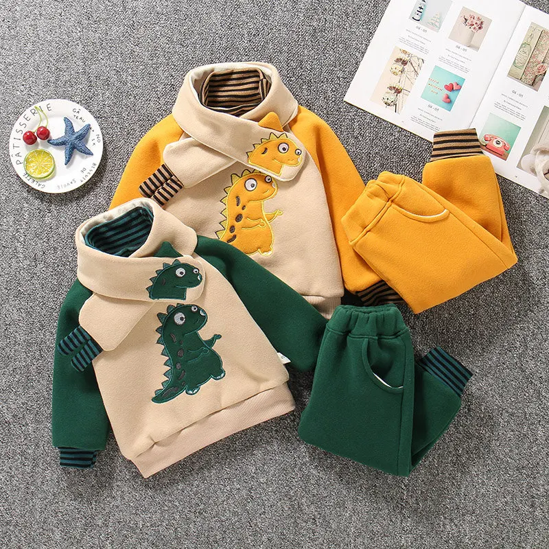 

Autumn Winter Baby Boys Girls Cartoon Dinosaur Pattern Clothing Sets Warm Cute Casual Cotton Outfits 12M 2 3 4 5 6 7Years Old