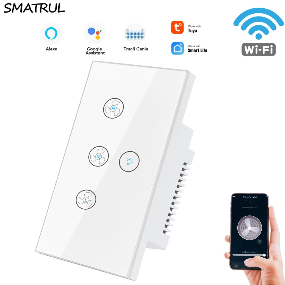 SMATRUL Tuya Wi-Fi сенсорный потолочный вентилятор-светильник переключатель США 220v