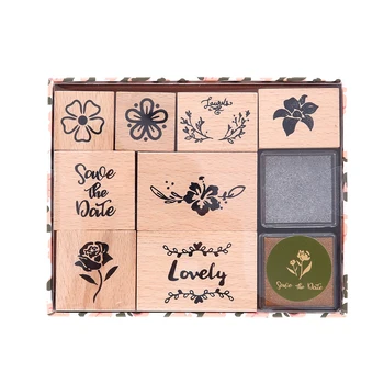 

Leopard Grain Stationery Set Planner Stamp Sets with Ink Pad Art Petals Plants Wooden Stamp Personal Art Hand Screen Retro DIY
