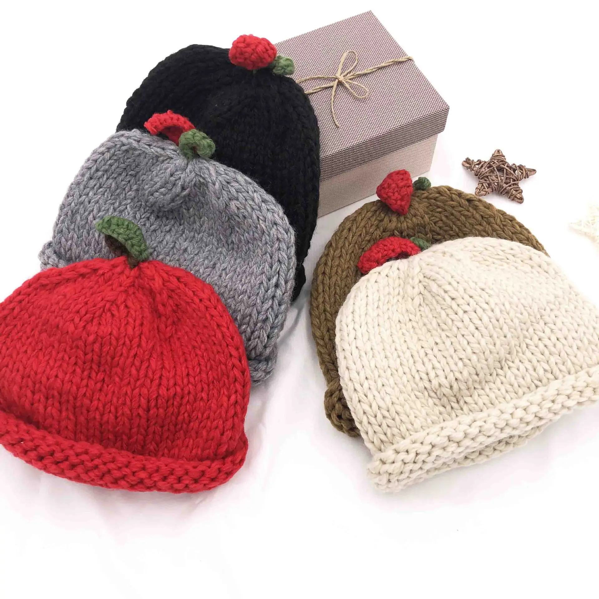 Детская зимняя шапка, реквизит для фотосессии, мультяшный лист, ручная вязка, шерстяная теплая шапка