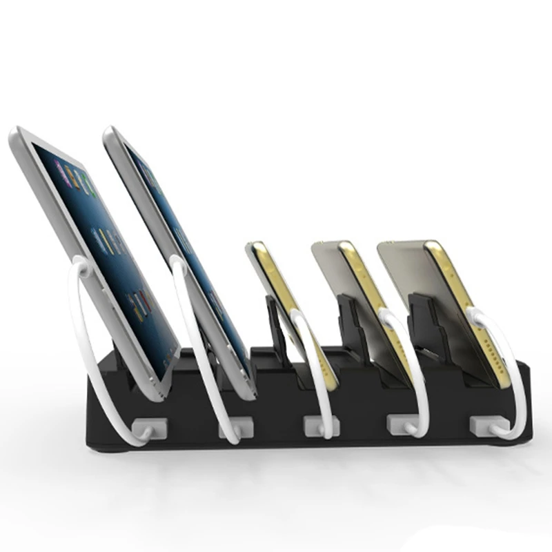ABKT-Foldable Pvc 5-Port Usb Charger Bracket Multi-Port Usb Type C Mobile Phone Pc Tablet Smart Desktop Charging Station——Eu Plu