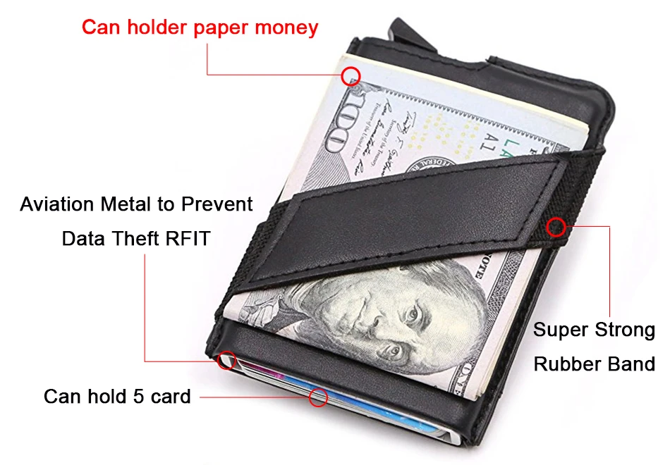 RFID визитница, мужские кошельки, сумка для денег, мини тонкий кошелек, кошелек, Винтажный Мужской тонкий кожаный черный кошелек с тремя сложениями, Pop Up Magic Vallet