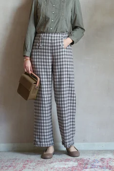 

CYNTHIA Chinese-style 2020 New Spring Women's Plaid Pants Vintage Straight Original Design Ankle-length Trousers